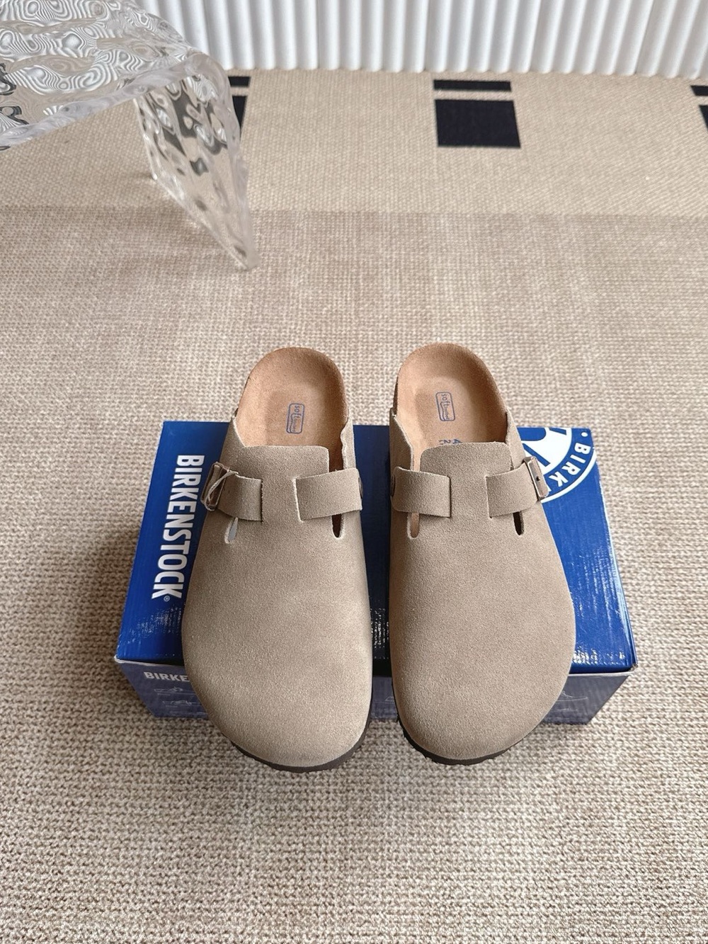 Birkenstock Boston taupe suede mule clogs